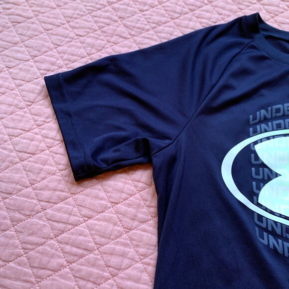 UNDER ARMOUR - Youth Loose Fit Logo T-Shirt  Tee Navy 7 Neon Yellow Youth Large - Picture 3 of 8